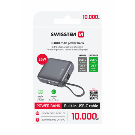 Batería externa Swissten Space 10000 mAh, 35W USB-C plata stříbrná