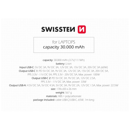 Batería externa Swissten POWER BANK 30000 mAh