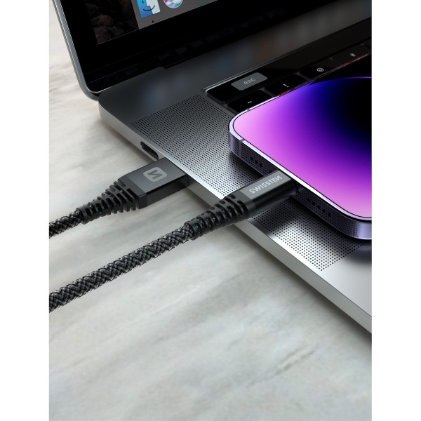 Cable de carga y datos Swissten Kevlar USB-C/Lightning 1,5 m