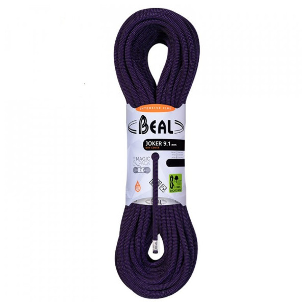 Cuerda de escalada Beal Joker 9,1 mm (60 m) Dry Cover violeta purple