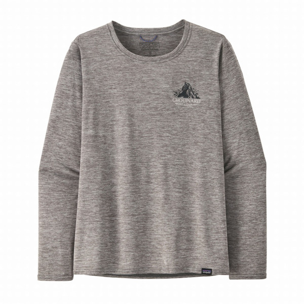 Camiseta de mujer Patagonia W's L/S Cap Cool Daily Graphic Shirt - Lands gris Chouinard Crest: Feather Grey