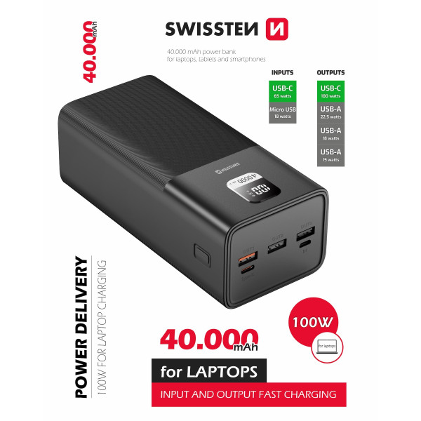 Batería externa Swissten Power Line 40000 mAh 100W