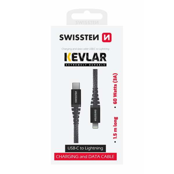 Cable de carga y datos Swissten Kevlar USB-C/Lightning 1,5 m