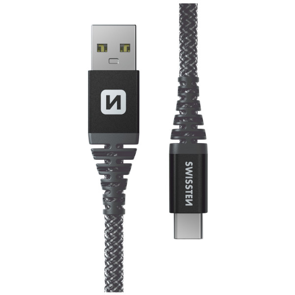 Cable de carga y datos Swissten Kevlar USB/USB-C 1,5 m gris oscuro Antracit