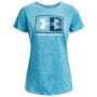 Camiseta de mujer Under Armour Tech Twist Box LU SSC azul Fuse Teal / Capri / White